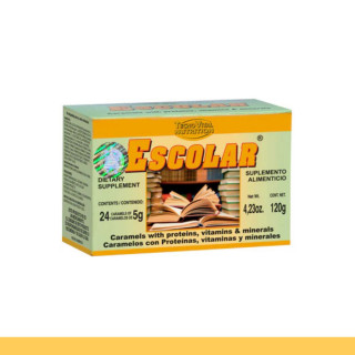 CARAMELOS ESCOLAR® PROTEINAS, VITAMINAS Y MINERALES CJA.24pz Clave:1606