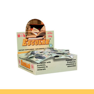 PALETAS ESCOLAR® PROTEINAS, VITAMINAS Y MINERALES CJA.50pz Clave:7404