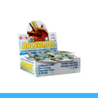 PALETAS BALSAMIEL® MIEL, BALSAMO DEL PERU Y AJO CJA.50pz Clave:7407