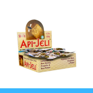 PALETAS API-JELI® MIEL, PROPOLEO Y POLEN CJA.50pz Clave:7408