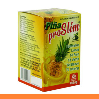 CAPS.D. PIÑA PRO SLIM® BROMELINA, LINAZA, TE R. Y TE V. CJA.FCO.120pz Clave:2093