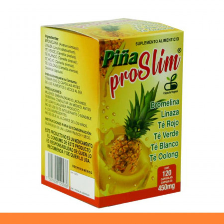 CAPS.D. PIÑA PRO SLIM® BROMELINA, LINAZA, TE R. Y TE V. CJA.FCO.120pz Clave:2093