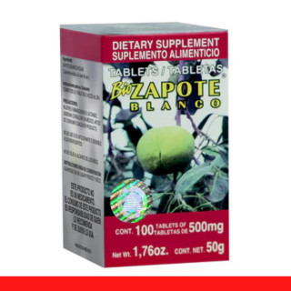 TABS. BIOZAPOTE BLANCO® HOJAS DE ZAPOTE BLANCO CJA.FCO.100pz Clave:8508