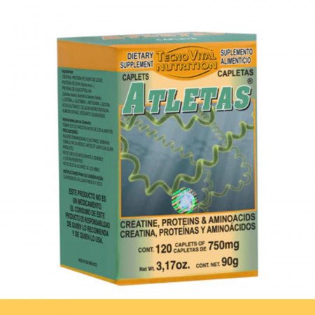 CAPLTS. ATLETAS® CREATINA, PROTEINAS Y AMINOACIDOS CJA.FCO.120pz Clave:8530