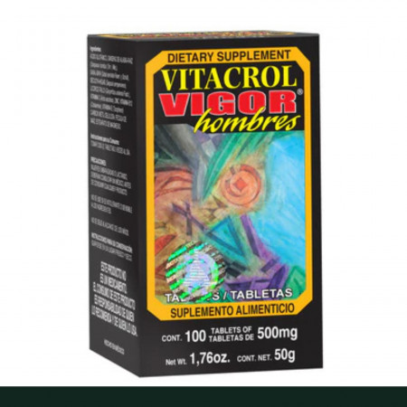 TABS. VITACROL VIGOR HOMBRES® M. HERBAL Y VITAMINAS CJA.FCO.100pz Clave:8556
