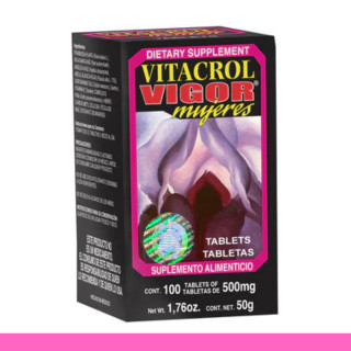 TABS. VITACROL VIGOR MUJERES® M. HERBAL Y VITAMINAS CJA.FCO.100pz Clave:8557
