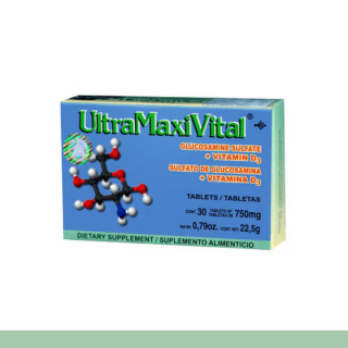 TABS. ULTRAMAXIVITAL® SULFATO GLUCOSAMINA Y VITAMINA D3 CJA.30pz Clave:8572
