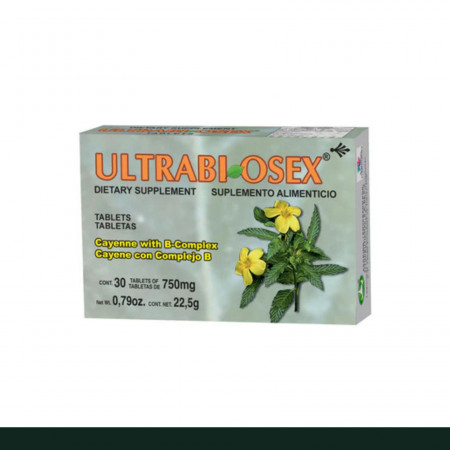 TABS. ULTRABIOSEX® DAMIANA DE CALIFORNIA Y CAYENE CJA.30pz Clave:8589