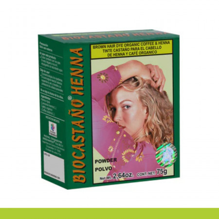 TINTE H. BIOCASTAÑO HENNA® HENNA ROJIZA Y CAFE ORGANICO CART.75g Clave:9301
