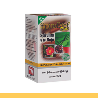 CAPS.D. SPIRUDIET SPORT® SPIRULINA Y TE ROJO CJA.FCO.60pz Clave:1964