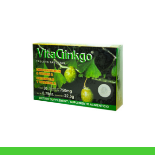 TABS. VITAGINKGO® CRISANTELO Y VITAMINA A CJA.30pz Clave:8573