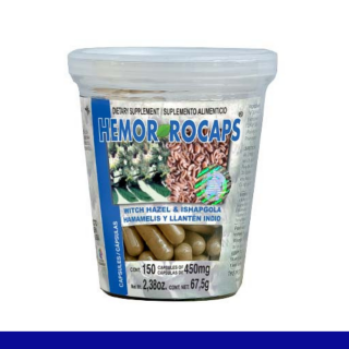CAPS.D. HEMORROCAPS® HAMAMELIS Y LLANTEN INDIO VASO 150pz Clave:2079