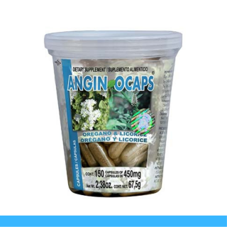 CAPS.D. ANGINOCAPS® OREGANO Y LICORICE VASO 150pz Clave:2207