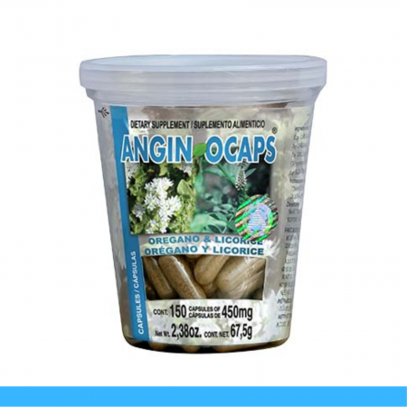 CAPS.D. ANGINOCAPS® OREGANO Y LICORICE VASO 150pz Clave:2207